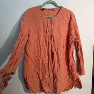 Edward Linen 1X Top Button Down Lagenlook Minimalist Coastal Resort  Vacation